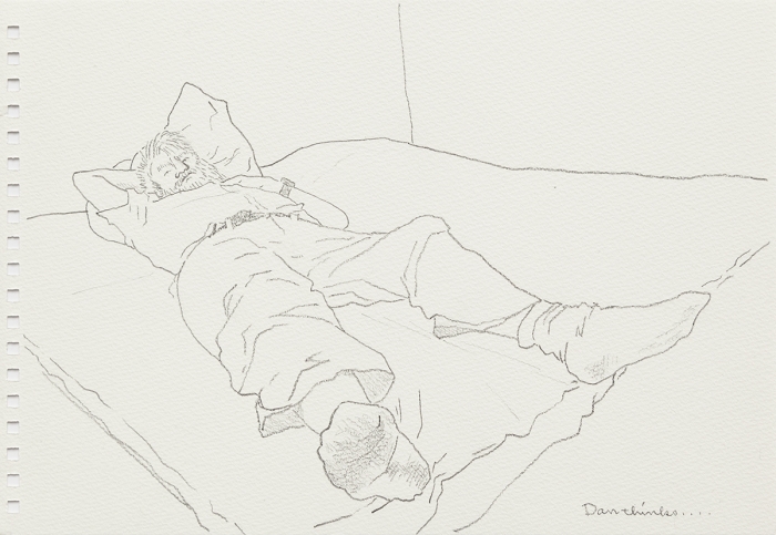 Mieko Meguro Dan Thinks... , 2016 Graphite on paper Image: 6 3/8 x 9 7/8 inches (16.5 x 25.1 cm) Frame: 9 1/2 x 12 1/2 x 1 1/8 inches (24.1 x 31.7 x 3.0 cm)