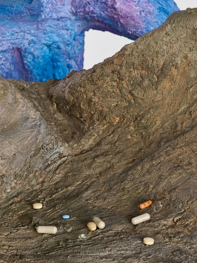 Rachel Harrison Panama Papers, 2016 (detail) Filing cabinet, wood, cardboard, cement, burlap, acrylic, paper, vitamins, and generic prescription drugs 52 x 33 x 29 inches (132.1 x 83.8 x 73.7 cm)