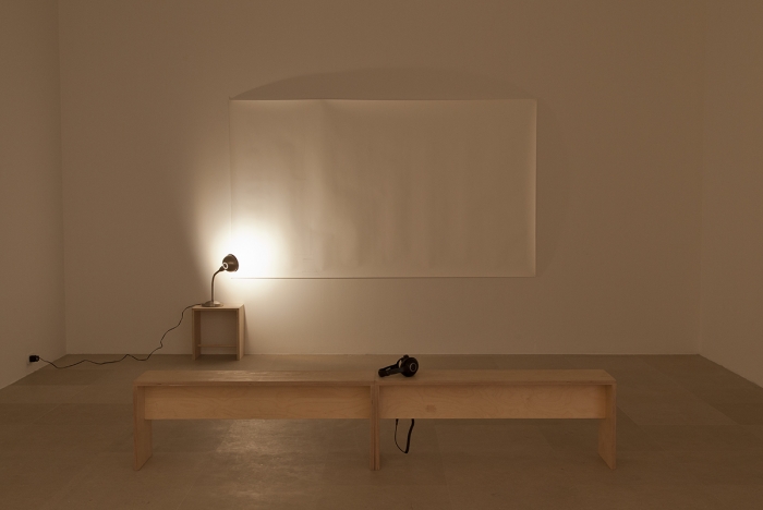 Juliette Blightman, A Year With No Head, 2011, Pencil drawing, reading lamp, bench, table, 'A Year With No Head' by Blue Orchids, Dimensions variable