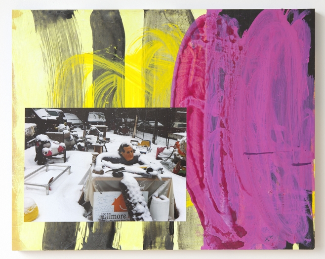 Rachel Harrison, Bedford Avenue, 2014, Mixed media on wood panel, 24 x 30 1/8 inches (61 x 76.5 cm)