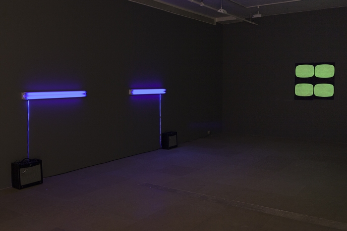 Tony Conrad, Installation view, Yellow Movie (video), 1973 Tony Conrad, Installation view, Undone, Greene Naftali, New York, 2016