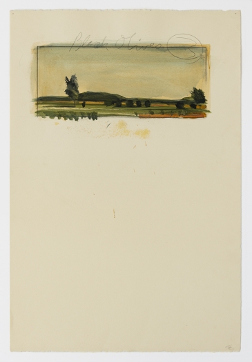Candy Jernigan, Italian Landscape Series, Black Olives, 1989, Acrylic and collage on paper, Image: 22 x 15 inches (55.9 x 38.1 cm), Frame: 26 1/4 x 19 1/4 x 1 1/2 inches (66.7 x 48.9 x 3.8 cm)