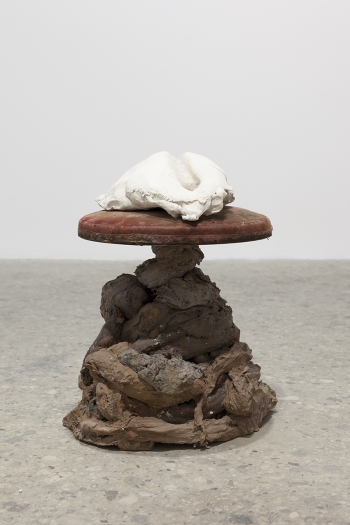 Gelatin New York Golem, 2017 Plaster, wood, velvet cushion, glazed ceramic 20 7/8 x 17 3/8 x 15 3/4 inches (53 x 44 x 40 cm)