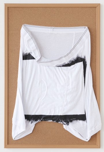 Tony Conrad Untitled (my body lies to me), 2009 Acrylic, underwear, bulletin board 36 x 24 inches (91.4 x 61 cm)