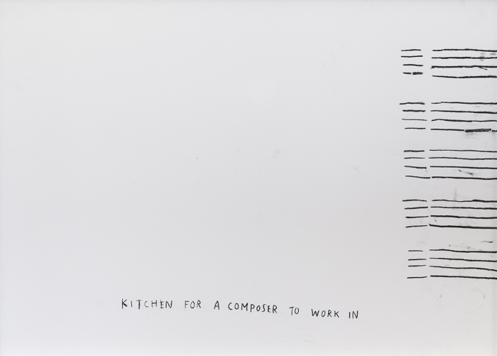 Christine Sun Kim Kitchen for a Composer To Work In, 2016 Charcoal on paper Paper: 19 5/8 x 27 1/2 inches (49.8 x 69.9 cm) Frame: 20 1/2 x 28 1/4 inches (52.1 x 71.8 cm)