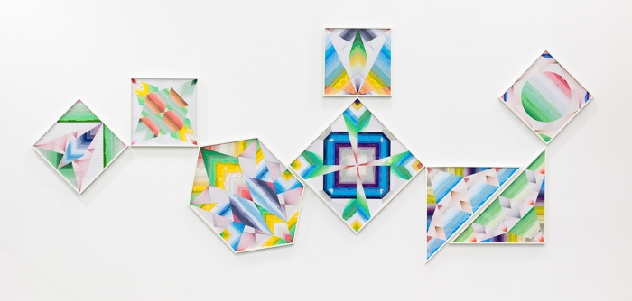 Haegue Yang Flashy Prismatic Composition - Trustworthy #232, 2013 Various envelope security patterns, framed 8 Paper collages