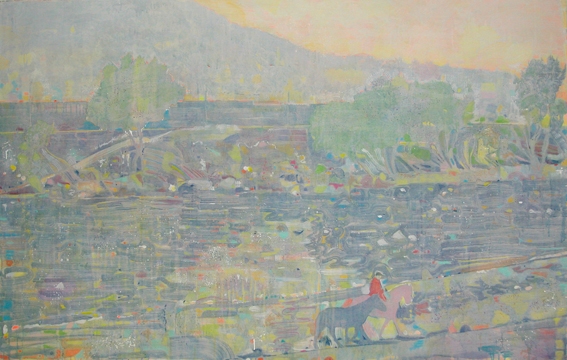 David Korty, Untitled (LA River), 2003, acrylic, colored pencil on linen, 57 x 89 inches (144.8 x 226.1 cm)