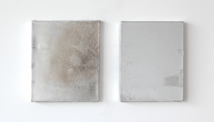Mathieu Malouf Untitled, 2013 Gesso, human hairs, and electro silver plating process on linen 14 x 12 inches (35.6 x 30.5 cm) each