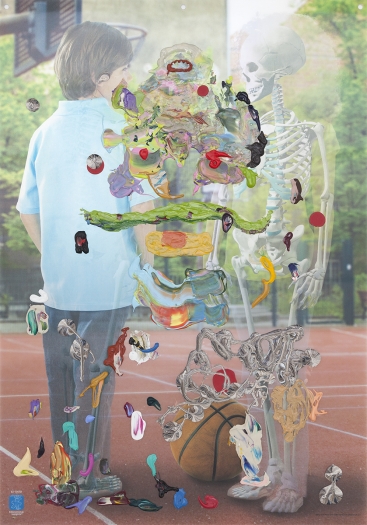 Trisha Baga Adult Acne, 2017 Acrylic on lenticular print 27 1/8 x 19 1/8 inches (68.9 x 48.6 cm)