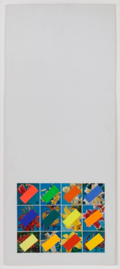 Konrad Lueg Untitled Printed flower brochure and paper on card Paper: 4 7/8 x 6 3/8 inches (12.6 x 16.1 cm) Frame: 21 1/4 x 10 3/8 inches (54 x 26.4 cm)