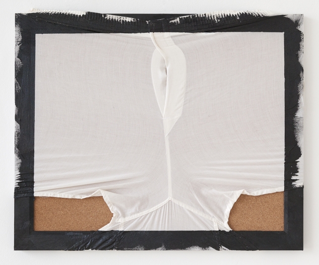 Tony Conrad Untitled (waiting is today, tomorrow, and forever), 2009 Acrylic, underwear, bulletin board 18 x 22 inches (45.7 x 55.9 cm)