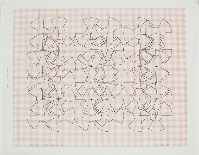 Paul Sharits Hypothetical Shutter Interface G/1, 1976 colored ink on graph paper 18 x 23 inches paper 45.7 x 58.4 cm