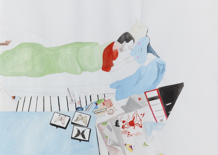 Juliette Blightman 1st May, Berlin , 2016 Gouache on paper Paper: 19 5/8 x 27 3/8 inches (49.8 x 69.5 cm) Frame: 21 1/12 x 29 1/4 inches (53.6 x 74.3 cm)
