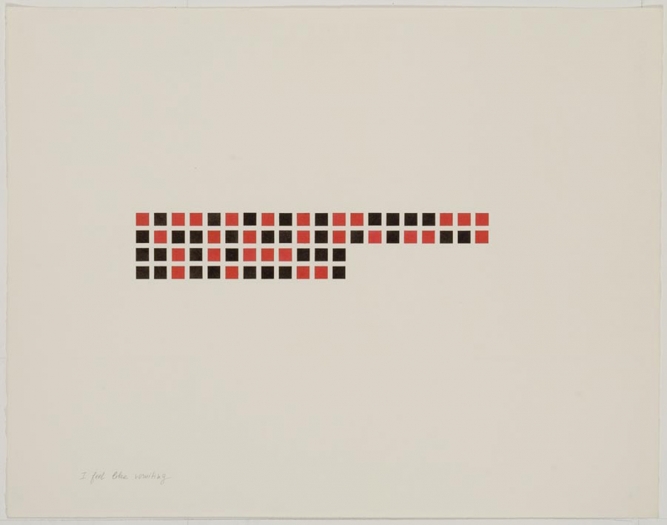 Guy de Cointet, I Feel Like Vomiting, 1979, ink and pencil on Arches paper, 30 1/8 x 35 7/8 inches (76.5 x 91 cm)