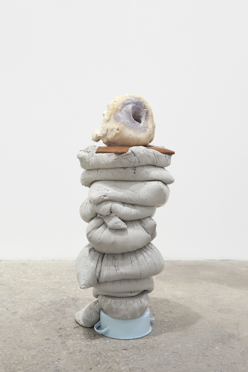 Gelatin New York Golem, 2017 Concrete, seat cushion, enamel pot, glazed ceramic 37 3/8 x 15 3/4 x 14 7/8 inches (95 x 40 x 38 cm)