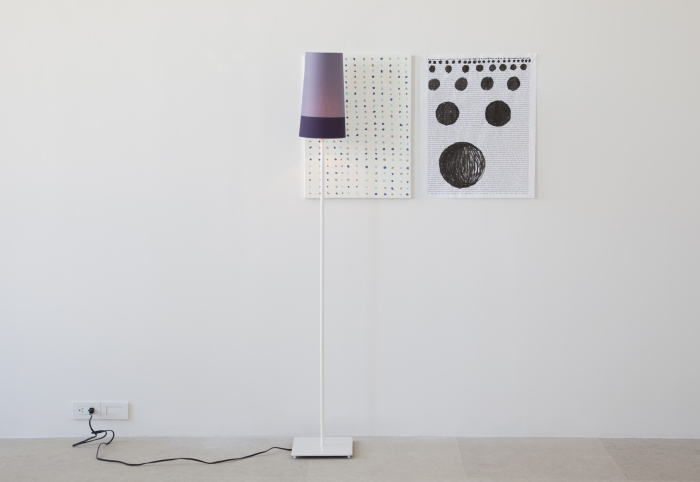 Josef Strau Title Forthcoming, 2010 Mixed media installation with floor lamp, painting and poster Overall dimensions variable