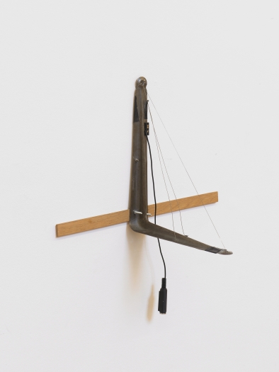 Tony Conrad L-bracket with Three Strings, 2002 Bowed wire (hand stretched), L-bracket, electric pickup 13. 3/4 x 15 3/4 x 10 1/4 inches 35 x 40 x 26 cm