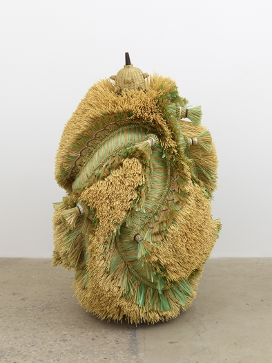 Haegue Yang The Intermediate – Dragon Conglomerate, 2016 Artificial straw, steel stand, powder coating, artificial plants, artificial fruits, artificial vegetable, plastic twine, Indian bells, fringes, casters 70 7/8 x 45 1/4 x 45 1/4 inches (180 x 115 x 114.9 cm)