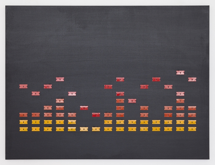 Nicolas Ceccaldi Equalizer 4, 2017 Acrylic and blades on canvas 30 x 40 inches (76.2 x 101.6 cm)