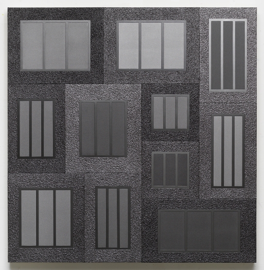 Peter Halley, Delirium, 2017 Acrylic, metallic acrylic, and Roll-a-Tex on canvas 80 x 78 inches (203.2 x 198.1 cm)