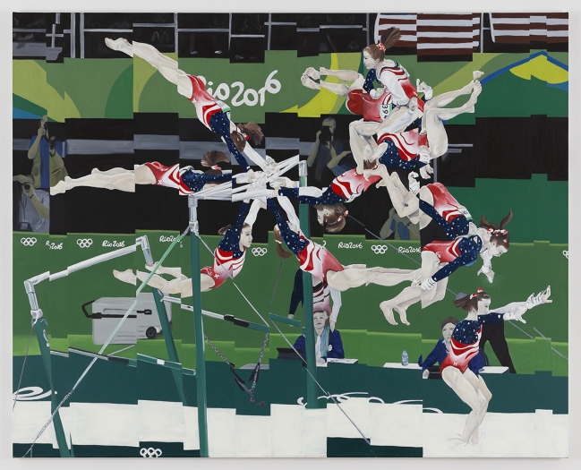 Jeanette Mundt Born Athlete American: Madison Kocian I, 2018 Oil and glitter on canvas 48 x 60 inches (121.9 x 152.4 cm)