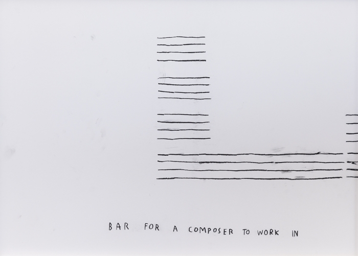 Christine Sun Kim Bar For A Composer To Work In, 2016 Charcoal on paper Paper: 19 5/8 x 27 1/2 inches (49.8 x 69.9 cm) Frame: 20 1/2 x 28 1/4 inches (52.1 x 71.8 cm)