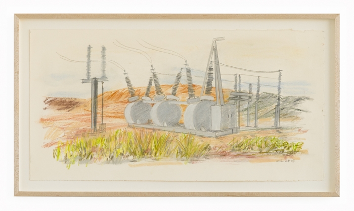 William Leavitt Circuit Breaker, 2018 Colored pencil on Arches cover paper Paper: 15 x 29 inches (38.1 x 73.7 cm) Frame: 18 x 32 x 1 1/2 inches (45.7 x 81.3 x 3.8 cm)