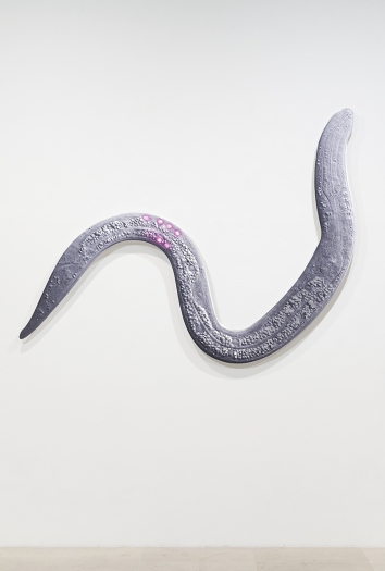 Katja Novitskova C. Elegans Potential (Pink Merge), 2016 Digital print on aluminum, cutout display 50 x 66 x 2 1/2 inches (127 x 167.6 x 6.4 cm)