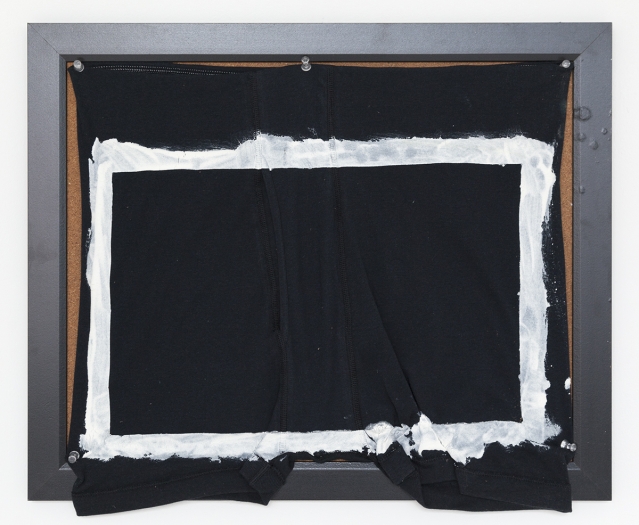 Tony Conrad Untitled (looking for trouble), 2009 Acrylic, underwear, bulletin board 18 x 22 inches (45.7 x 55.9 cm)