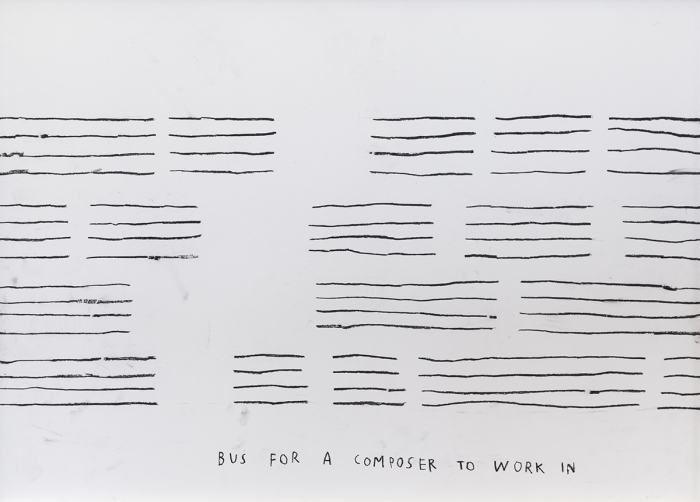 Christine Sun Kim Bus For A Composer To Work In, 2016 Charcoal on paper Paper: 19 5/8 x 27 1/2 inches (49.8 x 69.9 cm) Frame: 20 1/2 x 28 1/4 inches (52.1 x 71.8 cm)