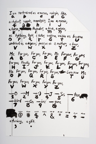 The body of Oh Ho_darlin (truetype font), 2008, ink on paper and mixed media, 91 x 58 3/4 inches (framed)