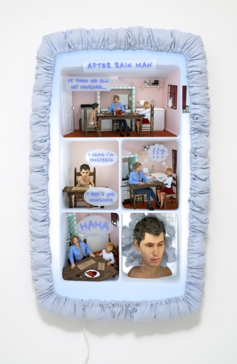 Antoine Catala After Rain Man, 2017 TV, scrunchie, USB key, video, color, silent 30s loop 48 7/8 x 28 3/8 x 1 5/8 inches (124 x 72 x 4 cm)
