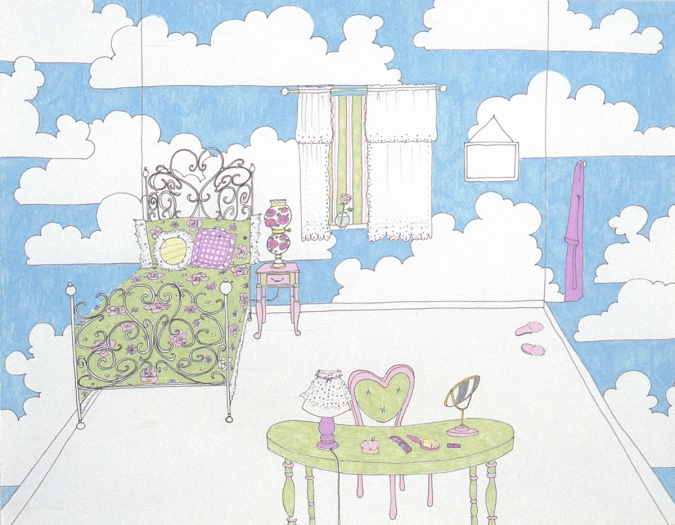Amy Gartrell, Untitled (bedroom), Ink on paper, 11x14 inches