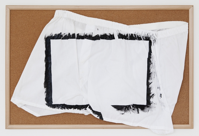 Tony Conrad Untitled (broken spokes), 2009 Acrylic, underwear, bulletin board 23 x 35 inches (58.4 x 88.9 cm)