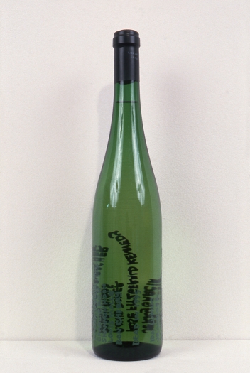 Rob Pruitt, Dead in 1995, 1998, 750 ml bottle Vino Verde, laser cut vinyl