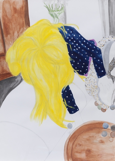 Juliette Blightman Feliz's House, Berlin, 2016 Gouache on paper Paper: 27 3/8 x 19 5/8 inches (69.5 x 49.8 cm) Frame: 29 1/4 x 21 1/2 inches (74.3 x 54.6 cm)