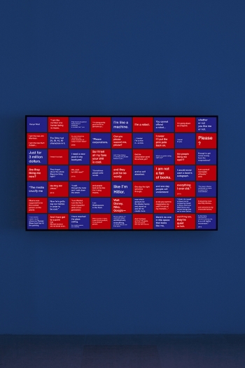 Tony Cokes Face Value (Kanye West), 2018 Lightbox, duratran print 65 3/4 x 39 1/4 inches (167 x 99.7 cm)