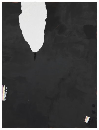 Monika Baer on hold (arrested development), 2015 Acrylic, ink, mirror, oil on canvas 70 3/4 x 53 1/4 inches (180 x 135 cm)