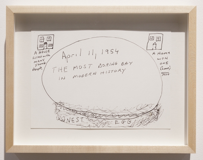 Michael Smith The Most Boring Day in Modern History, 2015 Ink and watercolor on paper Paper: 6 1/2 x 9 1/2 inches (16.5 x 24.1 cm) Frame: 9 3/4 x 12 1/2 inches (24.8 x 31.8 cm) MS.083