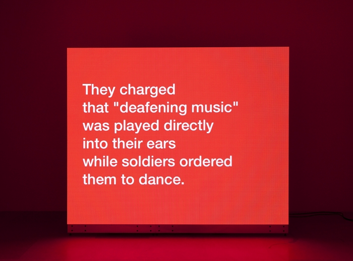 Tony Cokes Evil.16 (Torture.Musik), 2009-2011 Digital video, color, stereo 16:27 minutes