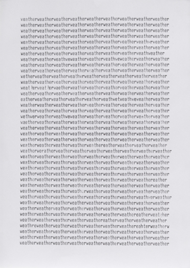 Juliette Blightman Typing Weather, 2013 Ink on paper Paper: 11 5/8 x 8 1/4 inches (29.5 x 21 cm) Frame: 12 7/8 x 9 1/2 inches (32.7 x 24.1 cm)