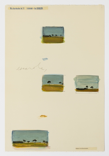 Candy Jernigan, Italian Landscape Series, Escarole, 1989, Acrylic and collage on paper, Image: 22 x 15 inches (55.9 x 38.1 cm), Frame: 26 1/4 x 19 1/4 x 1 1/2 inches (66.7 x 48.9 x 3.8 cm)