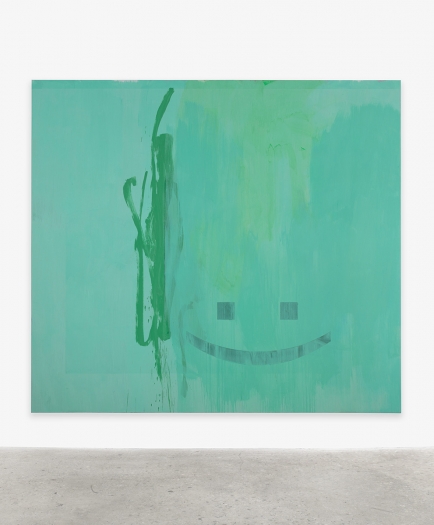 Jacqueline Humphries :)green, 2017 Oil on linen 100 x 111 inches (254 x 281.9 cm)