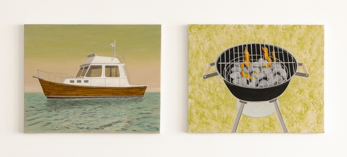 William Leavitt Boat, Fire, 2019 Acrylic on canvas 24 x 30 inches (61 x 76.2 cm) each