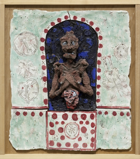 Richard Hawkins Immaculate Abortion of Norogachi, 2016 Glazed ceramic in artist's frame 25 3/4 x 22 3/4 x 4 inches (65.4 x 57.8 x 10.2 cm)
