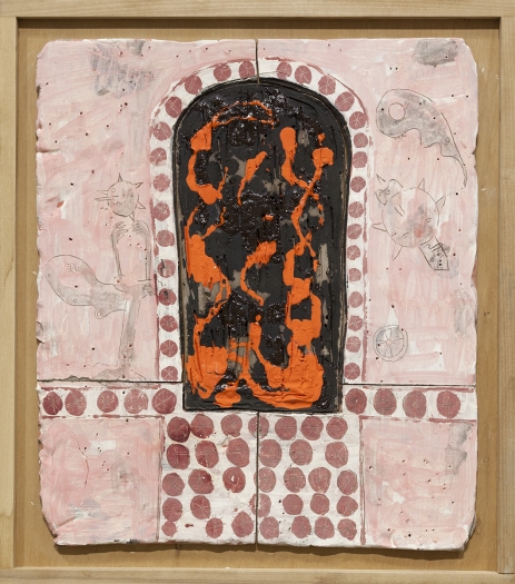 Richard Hawkins Norogachian Consecration of Shit and Peyote, 2016 Glazed ceramic in artist's frame 25 3/4 x 22 3/4 x 1 5/8 inches (65.4 x 57.8 x 4.1 cm)