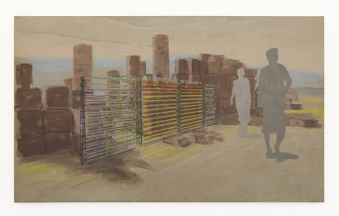 William Leavitt Ruins, CPU and Shadows, 2018 Acrylic on linen 30 x 50 inches (76.2 x 127 cm)