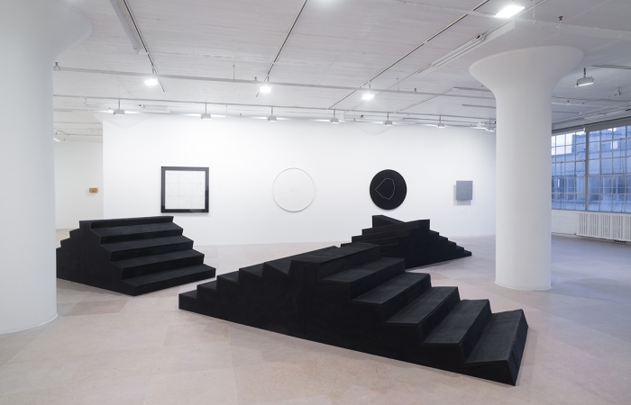 Gianni Colombo, Bariestesia delle scale, 1974-75, Wood, paint, and plastic, a: 30 3/4 x 146 x 59 inches (78.1 x 370.8 x 149.9 cm), b. 38 1/2 x 113 1/4 x 59 inches (97.8 x 287.7 x 149.9 cm), c. 35 1/4 x 127 5/8 x 60 1/2 inches (89.5 x 324.2 x 153.7 cm), Installation view, Greene Naftali, 2013