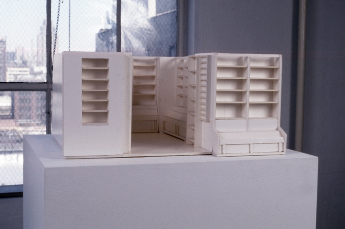 Liesbeth Bik & Jos van der Pol, The Bookshop Piece, 1996, architectural model, 9 1/2 x 21 1/4 x 20 1/2 inches