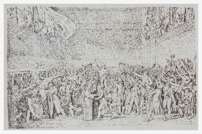 Sergej Jensen Tennis Court, 2015 Charcoal on paper Paper: 6 x 9 inches (15.2 x 22.9 cm) Frame: 8 1/2 x 11 5/8 inches (21.6 x 29.5 cm)